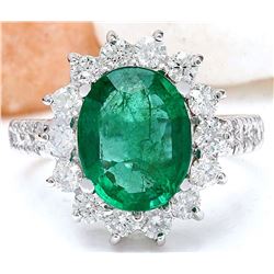 3.98 CTW Natural Emerald 18K Solid White Gold Diamond Ring