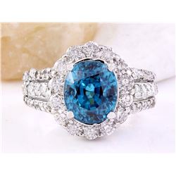 7.70 CTW Natural Zircon 18K Solid White Gold Diamond Ring