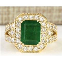 4.83 CTW Natural Emerald And Diamond Ring In 18K Yellow Gold