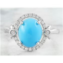 2.55 CTW Turquoise 14K White Gold Diamond Ring