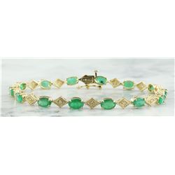 8.50 CTW Emerald 14K Yellow Gold Diamond Bracelet