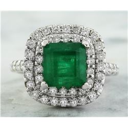 4.10 CTW Emerald 18K White Gold Diamond Ring