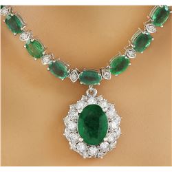 27.16 CTW Emerald 18K Yellow Gold Diamond Necklace