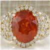 Image 1 : 11.31CTW Natural Mandarin Garnet And Diamond Ring In14K Yellow Gold