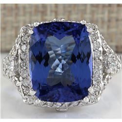 9.14 CTW Natural Blue Tanzanite And Diamond Ring In 18K White Gold