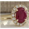 Image 2 : 1.81 CTW Natural Red Ruby And Diamond Ring 18K Solid Yellow Gold