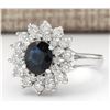 Image 2 : 2.30 CTW Natural Blue Sapphire And Diamond Ring In 18K White Gold