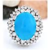 Image 1 : 10.82 CTW Natural Turquoise 18K Solid White Gold Diamond Ring