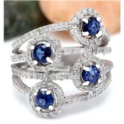 2.5 CTW Natural Sapphire 18K Solid White Gold Diamond Ring