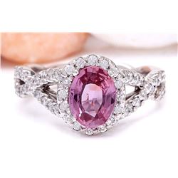 2.40 CTW Natural Sapphire 18K Solid White Gold Diamond Ring