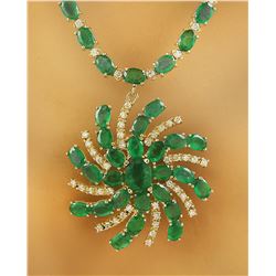 38.50 CTW Emerald 18K Yellow Gold Diamond Necklace