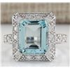 Image 1 : 4.85 CTW Natural Aquamarine And Diamond Ring In 14K White Gold