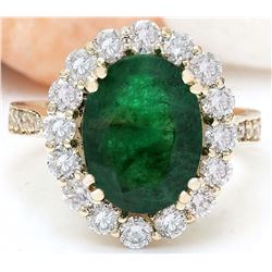 5.30 CTW Natural Emerald 14K Solid Yellow Gold Diamond Ring