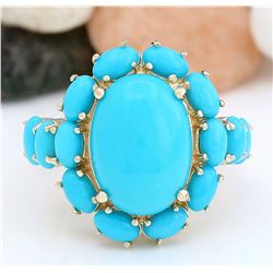 9.02 CTW Natural Turquoise 14K Solid Yellow Gold Ring