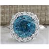 Image 1 : 7.58 CTW Natural Blue Zircon And Diamond Ring 18K Solid White Gold
