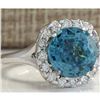 Image 2 : 7.58 CTW Natural Blue Zircon And Diamond Ring 18K Solid White Gold