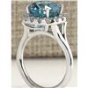 Image 3 : 7.58 CTW Natural Blue Zircon And Diamond Ring 18K Solid White Gold