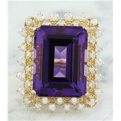 11.95 CTW Amethyst 18K Yellow Gold Diamond Ring