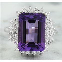 7.50 CTW Amethyst 14K White Gold Diamond ring
