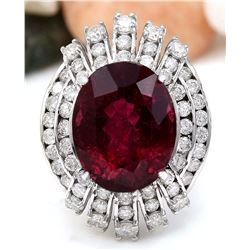 14.20 CTW Natural Tourmaline 14K Solid White Gold Diamond Ring