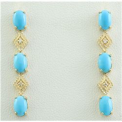 2.65 CTW Turquoise 14K Yellow Gold Diamond Earrings