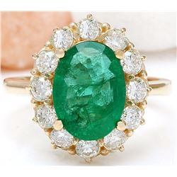 4.40 CTW Natural Emerald 18K Solid Yellow Gold Diamond Ring