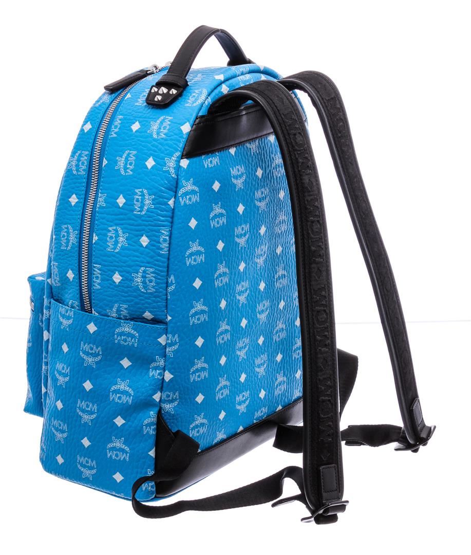 MCM Blue White Visetos Leather Medium Stark Backpack