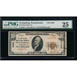 1929 $10 Orwigsburg National Bank Note PMG 25