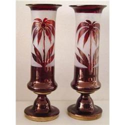 Pair of Antique Frosted and Ruby Glass Vases  #852745