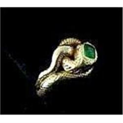 Antique 14K Gold Snake Ring With Emerald #852750