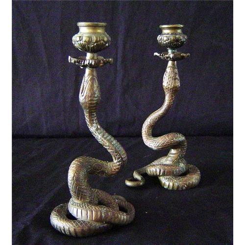 Pair of Antique Bronze Snake Candlesticks #852797
