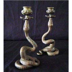 Pair of Antique Bronze Snake Candlesticks #852797