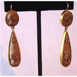 Pair of Antique Lava Stone Cameo Earrings #852870