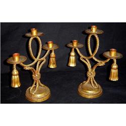 Pair of Italian Gilded Tassled Candelabra #852907