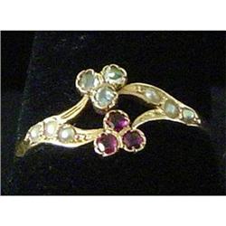 Antique Ruby, Rose Diamond and Pearl Ring #852908