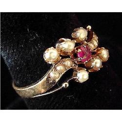 Victorian  14K Gold Ring With Ruby and Pearls #852911