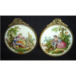 Antique Pair of French Hand-Painted Medallions #852913