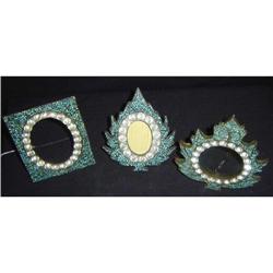 Three French Turquoise Mossale and Paste Frames #853167