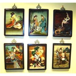 Set of Six Antique Japanese Verre Eglomise #853226
