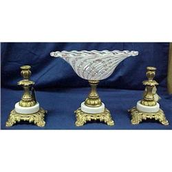 3 Pc Console Set  Venetian Ribbon Glass Pink&Wh #858163