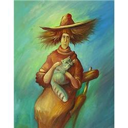 Funny "Princess with Cat" impressionism oil #858322