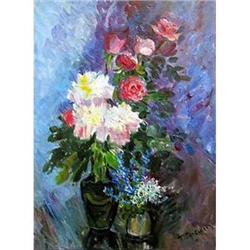 "Roses and peonies" oil in impressionism style #858337