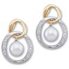 Image 1 : 14k Earrings AKOYA PEARL w DIAMONDS Dangle #858396