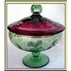 Image 1 : RUBENA VERDE GLASS TUREEN BOWL W ENAMEL FLOWE #859249