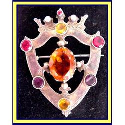SCOTTISH SILVER & GEMS HERALDIC CROWN BROOCH #859263