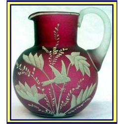 WEBB CAMEO TYPE GLASS PITCHER RUBY W BIRD #859268