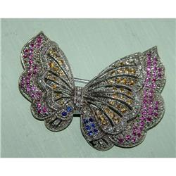 14kt Gold Butterfly Brooch Ruby Sapphire Topaz #879970
