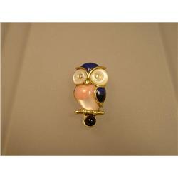 Brooch  Owl  18ct  Diamond  Lapis  Onyx  #884927