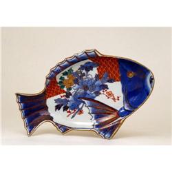 Old Japanese Imari Fish Plate w Flowers Mk #885192