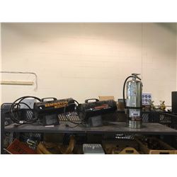 REMINGTON 40-60,000 BTU HEATER, REMINGTON 60,000 BTU HEATER, LARGE FIRE EXTINGUISHER, MAKITA ANGLE